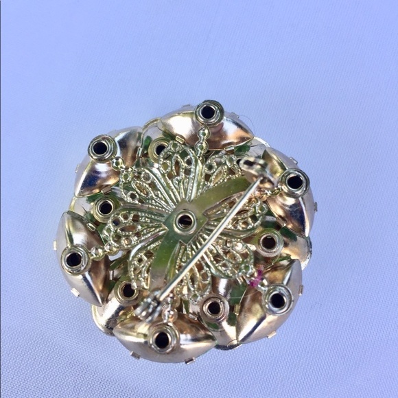 Vintage round textured Stones Green Brooch 1960’s - Picture 3 of 5